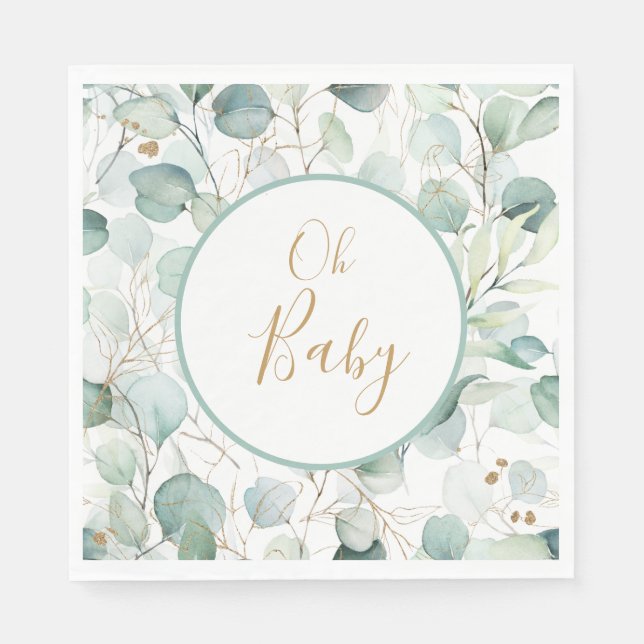 Oh Baby Paper Napkins Eucalyptus Baby Shower (Front)
