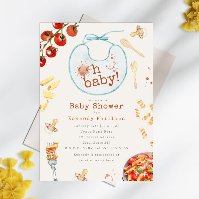 Oh Baby Pasta & Pacifiers Boy Baby Shower Invitation (Creator Uploaded)