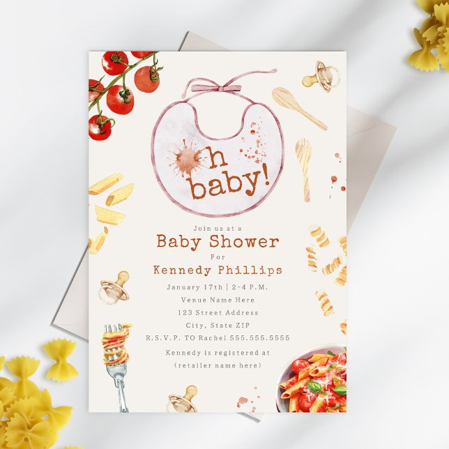 Oh Baby Pasta & Pacifiers Girl Baby Shower Invitation (Creator Uploaded)