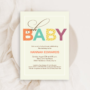 Oh Baby Patterned Baby Shower Invitation in Orange