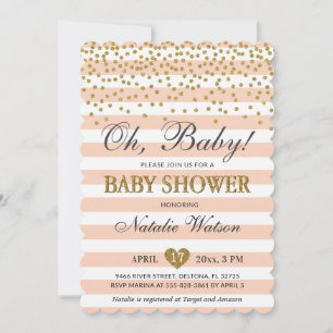 Oh Baby Peach Gold Baby Shower Neutral  Invitation