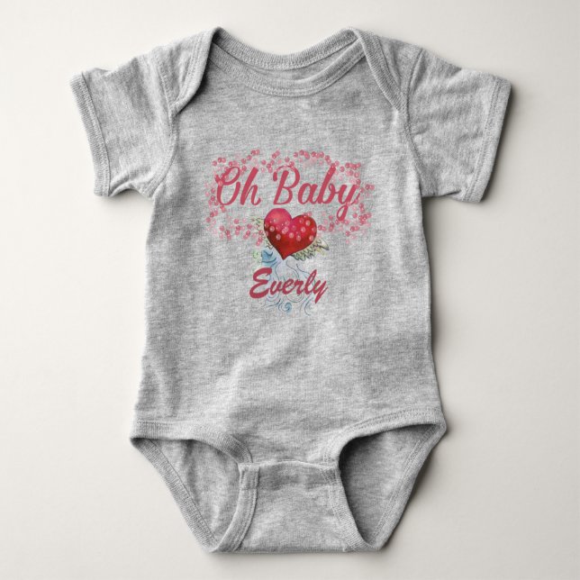 Oh Baby Personalised Girly Winged Heart Bubbles Baby Bodysuit (Front)