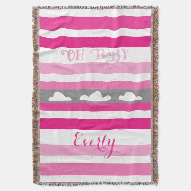 Oh Baby Personalised Pink Girly Girl Throw Blanket (Front Vertical)