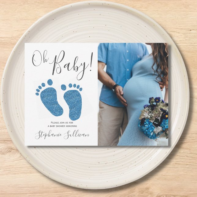Oh Baby Photo Blue Boy Baby Shower Invitation (Creator Uploaded)