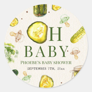 Oh Baby Pickles + Pacifiers Neutral Baby Shower Classic Round Sticker
