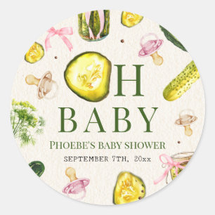 Oh Baby Pickles & Pacifiers Pink Girl Baby Shower Classic Round Sticker