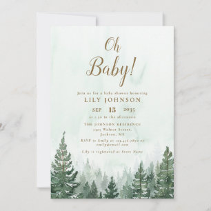 Oh Baby Pine Tree Forest All In One QR Baby Shower Invitation