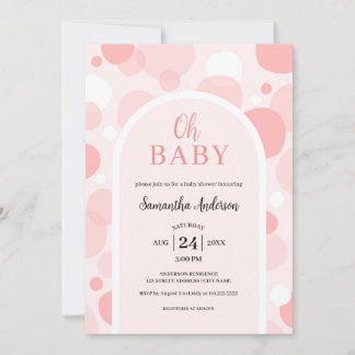 Oh Baby pink arch Polka Dots Girl Baby Shower Invitation