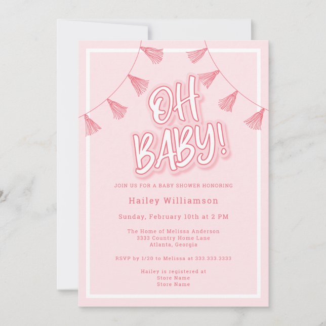 Oh Baby Pink Baby Shower Invitation (Front)