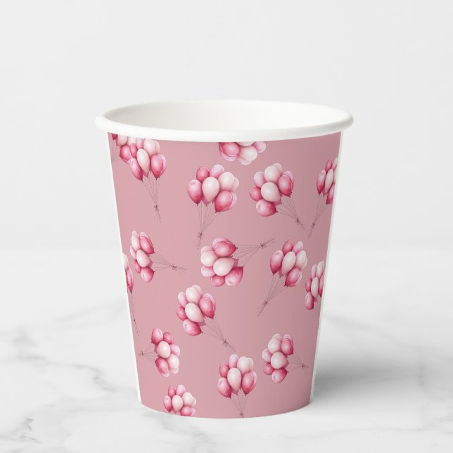 Oh Baby Pink Balloons Paper Cups (Front)