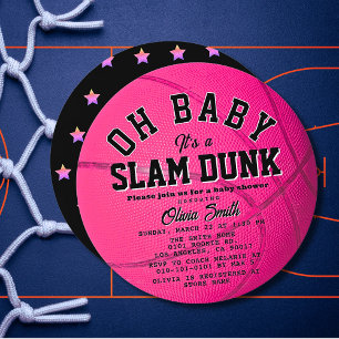 Oh Baby Pink Basketball Girl Baby Shower Circle Invitation