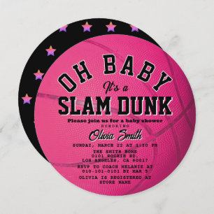 Oh Baby Pink Basketball Girl Baby Shower Circle Invitation