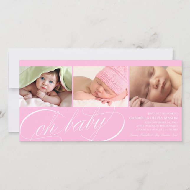 Oh Baby | Pink Birth Announcement (Front)