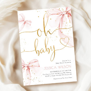 Oh Baby Pink Bow Girl Baby Shower Invitation