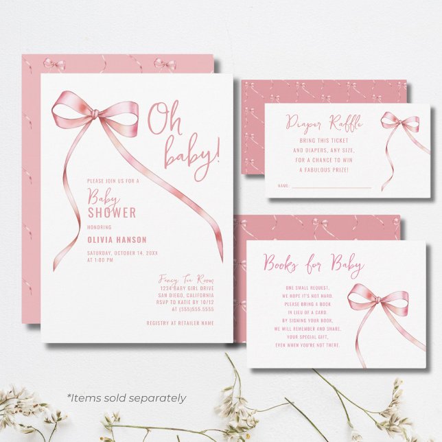 Oh Baby Pink Bow Girl Baby Shower Invitation (Creator Uploaded)