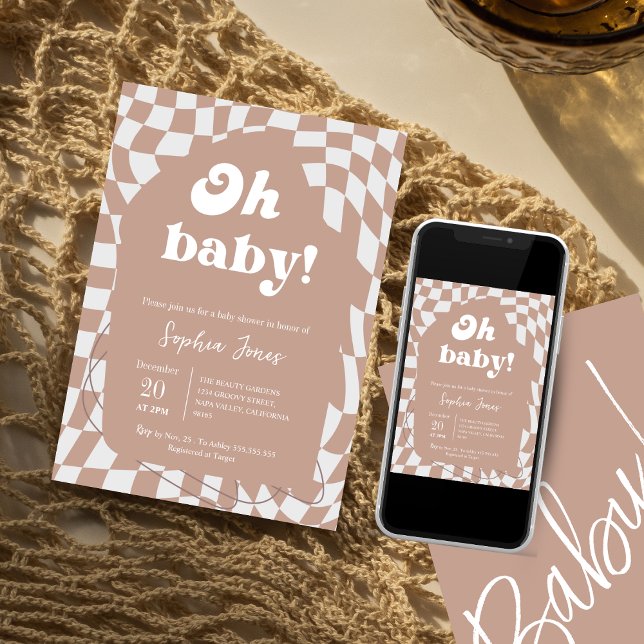 Oh Baby! Pink Chequered | Gingham | baby shower I Invitation (Creator Uploaded)