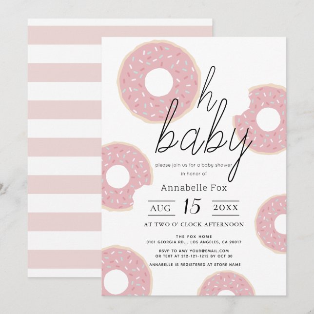 Oh Baby Pink Doughnut Girl Baby Shower Invitation (Front/Back)