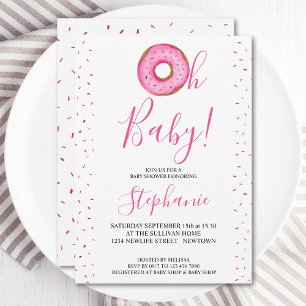 Oh Baby Pink Doughnut Girl's Baby Shower Invitatio Invitation