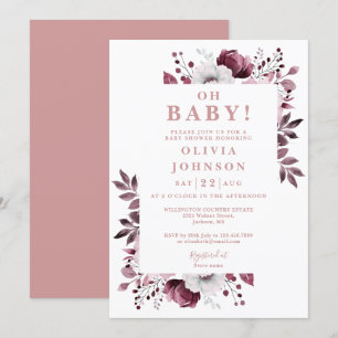 Oh Baby Pink Elegant Country Floral Baby Shower Invitation
