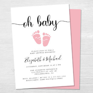 Oh Baby Pink Feet Baby Girl Couples Shower Invitation