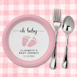 Oh Baby Pink Feet Baby Girl Shower Paper Plate<br><div class="desc">Cute paper plates for your baby girl shower featuring "oh baby" in a stylish script with swashes and a pink watercolor of baby feet. Personalise with your name and shower date.</div>