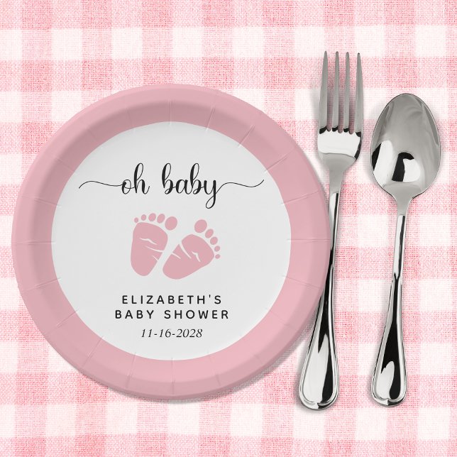 Oh Baby Pink Feet Baby Girl Shower Paper Plate (Creator Uploaded)