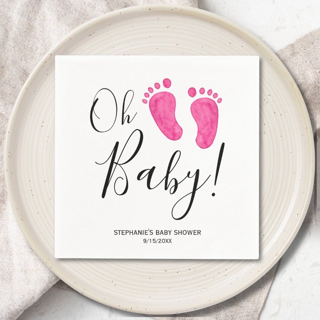 Oh Baby Pink Feet Baby Shower Napkin (Creator Uploaded)