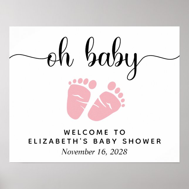Oh Baby Pink Feet Baby Shower Welcome Sign (Front)