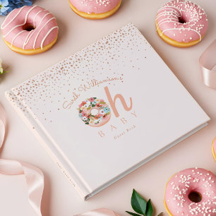 Oh Baby Pink Floral Botanical Doughnut Baby Shower Guest Book
