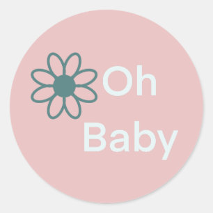 Oh Baby Pink Floral Daisy Classic Round Sticker