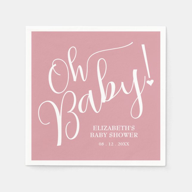 Oh Baby! Pink Girl Baby Shower  Napkin (Front)
