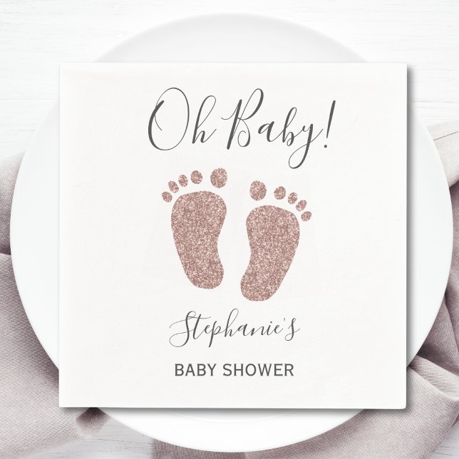 Oh Baby Pink Glitter Baby Shower  Napkins (Creator Uploaded)