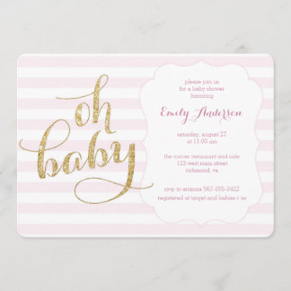 Oh Baby Pink Gold Glitter Baby Shower Invite