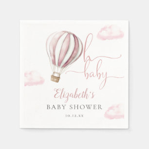 Oh Baby Pink Hot Air Balloon Girl Baby Shower Napkin
