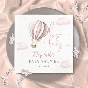 Oh Baby Pink Hot Air Balloon Girl Baby Shower Napkin