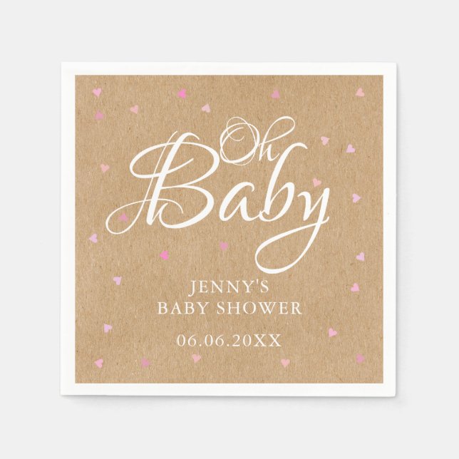 Oh Baby Pink Love Hearts Baby Shower / Sprinkle Napkin (Front)