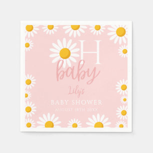 Oh Baby Pink Modern Daisy Baby Shower Napkin