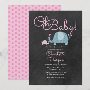 Oh Baby Pink Polka Dot Elephant Baby Shower Invitation
