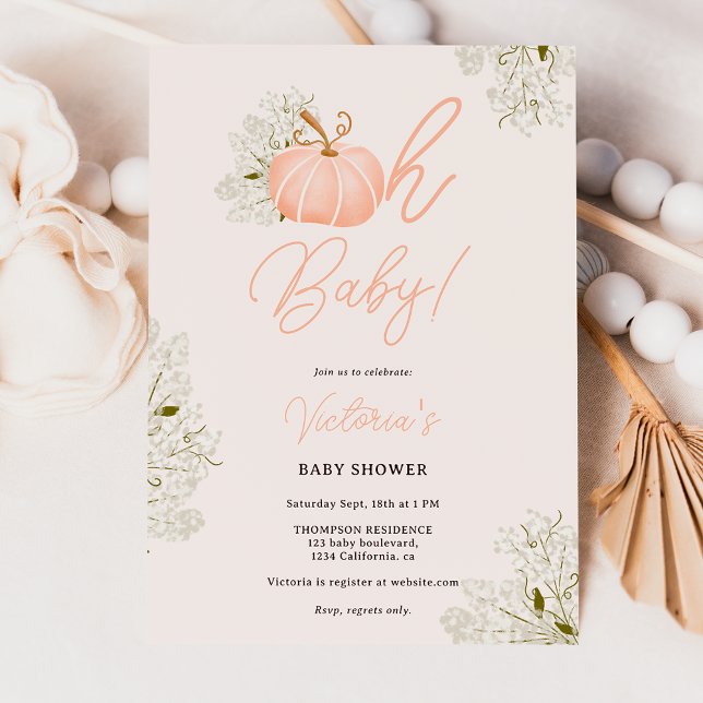 Oh Baby pink pumpkin floral girl baby shower Invitation (Oh Baby pink pumpkin floral girl baby shower Invitation)