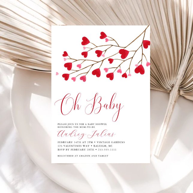 Oh Baby Pink Red Hearts Valentines Baby Shower Invitation (Creator Uploaded)