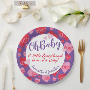 Oh Baby Pink Red Sweethearts Baby Shower Purple Paper Plate