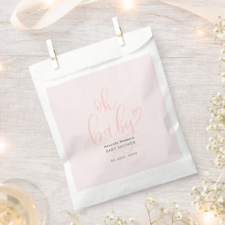 Oh Baby Pink Script Minimal Baby Shower Favour Bags