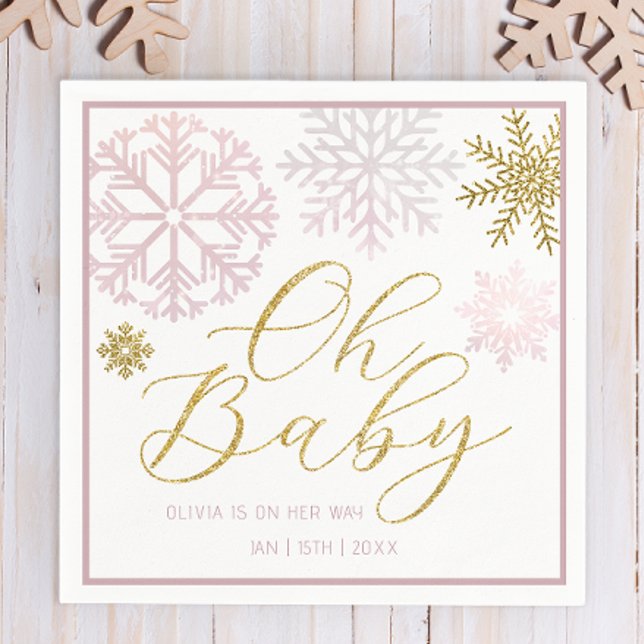 Oh Baby Pink Snowflake Shower Napkins (Baby Shower Napkins)
