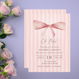 Oh Baby Pink Stripe Coquette Bow Baby Shower Invitation