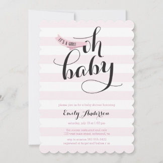 Oh Baby Pink Stripes Baby Shower Invite