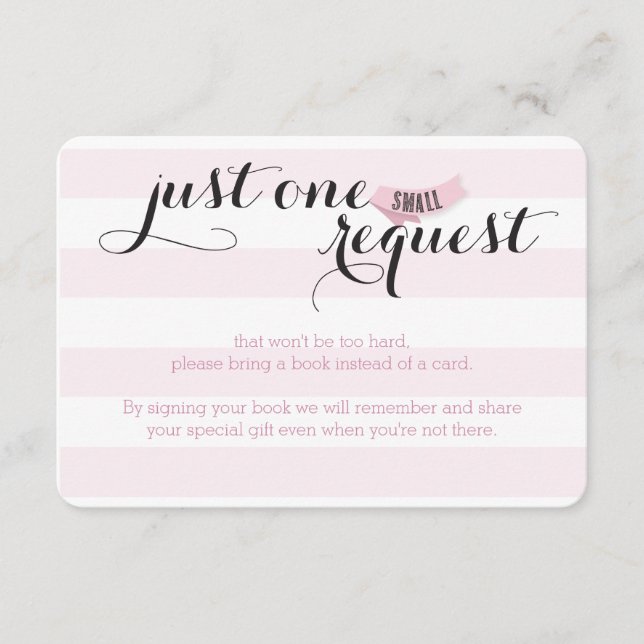 Oh Baby Pink Stripes Shower Book Request Card (Front)