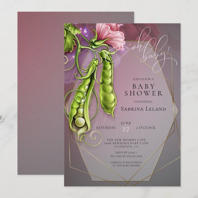 Oh Baby Pink - Sweet Peas in a Pod Baby Shower Invitation (Front/Back)