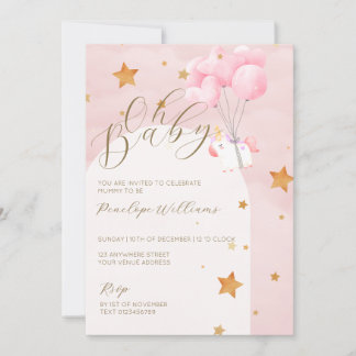 Oh Baby Pink Unicorn Baby Shower Invitation