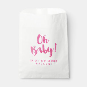 Oh Baby Pink Watercolor Baby Shower Favour Bags