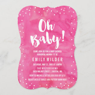 Oh Baby Pink Watercolor Baby Shower Invitation